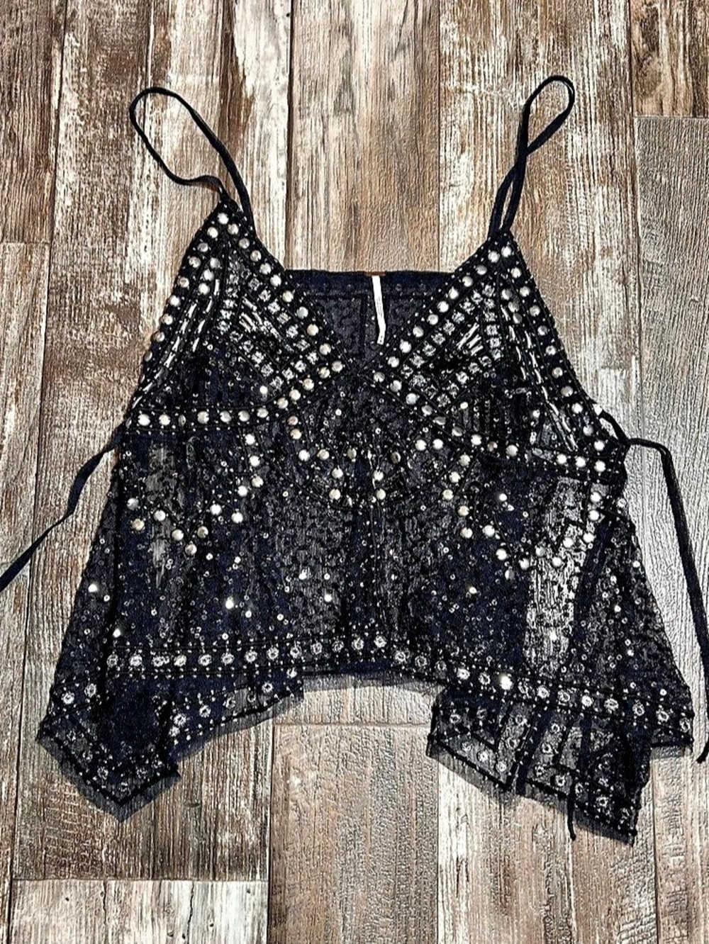 Free People Midnight Sequin Tank Black Crop Top Medium